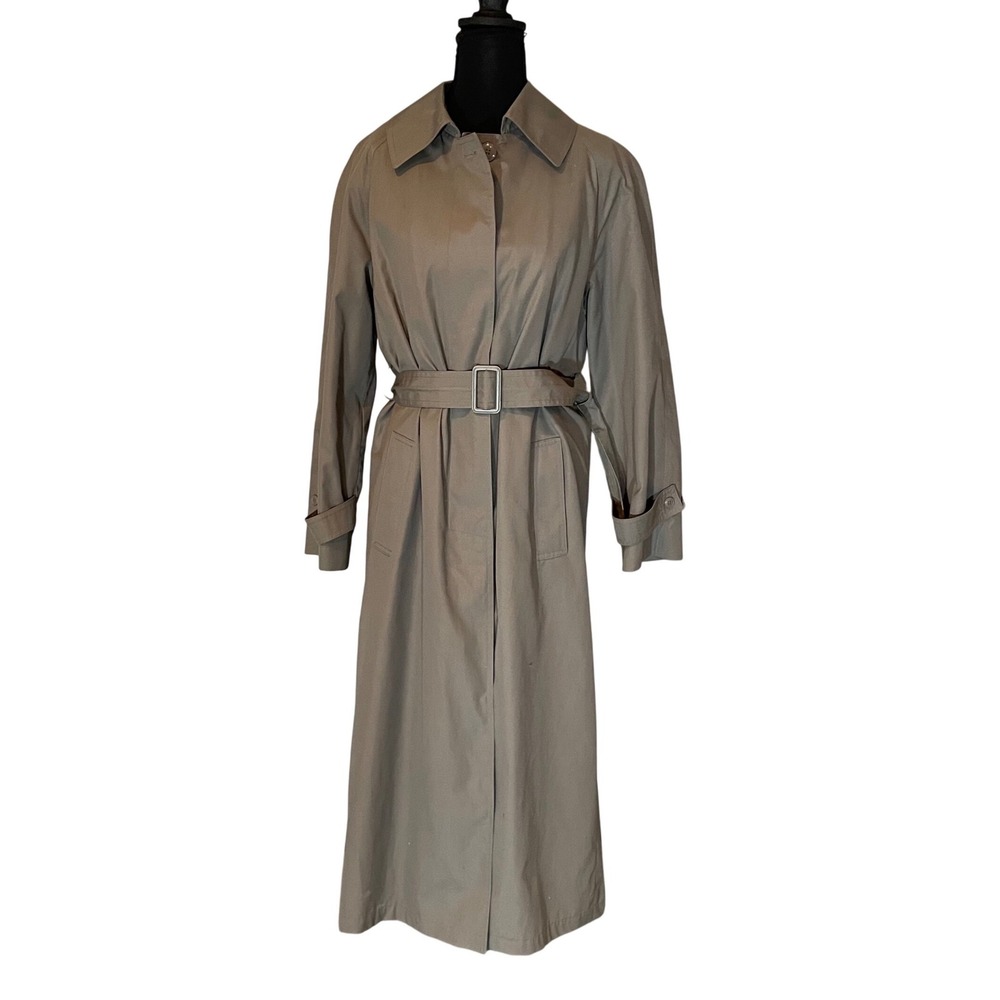 Herman Kay Women's Taupe Trench‎ Coat Belted Plaid Removable Liner Size 10 Retro
